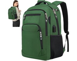 OKWISH Reistassen -Rugzak voor 15,6-inch laptops met grote capaciteit - Inclusief USB-oplader en interne oplaadkabel - Geschikt voor zakenreizen, weekendjes weg en winkelen - Unisex - Polyesterstof - Groen