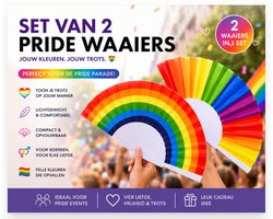 Pride Waaiers Set, 2 verschillende designs – Regenboog Handwaaier 41 x 23 cm – Pride Parade Accessoires – Amsterdam Pride – Canal Parade – LGBTQ+ Festival Waaier