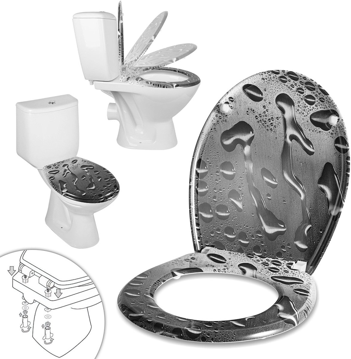 WC bril ovaal 45.5x37cm Duroplast Softclose demper antibacterieel Toiletbril Toiletzitting Lichtgrijs