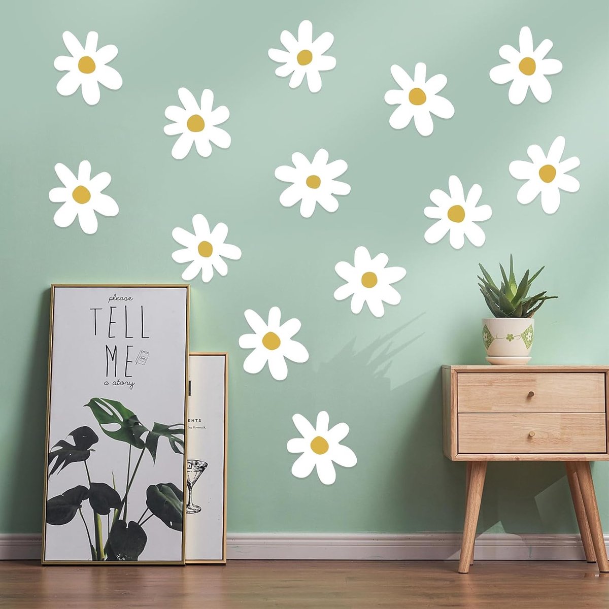 36 stuks wandtattoo, kinderkamer, decoratie, muurstickers, zelfklevend, wit, madeliefjes, wanddecoratie, doe-het-zelf muursticker voor meisjes en jongens, slaapkamer