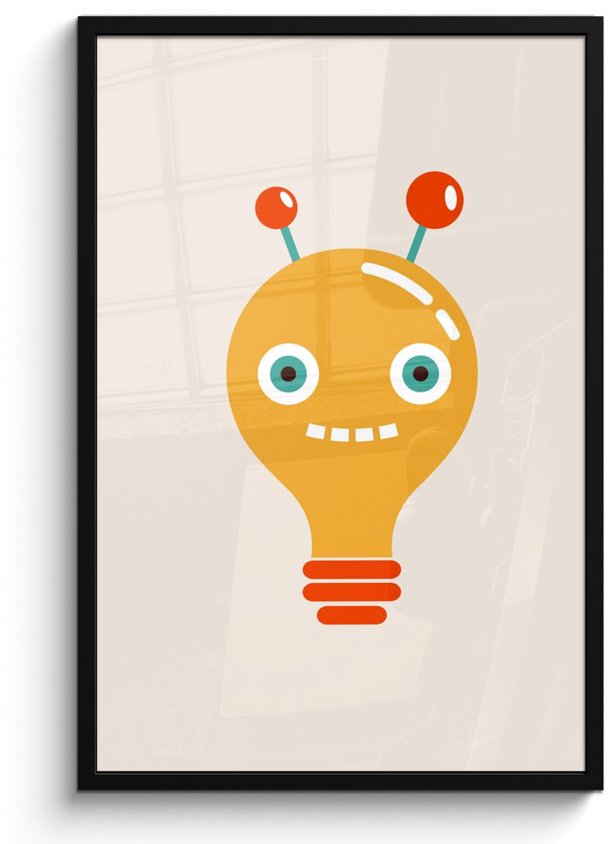Poster in lijst - Fotolijst 60x90 cm - Posters - Robot - Gloeilamp - Gezicht - Antenne - K
