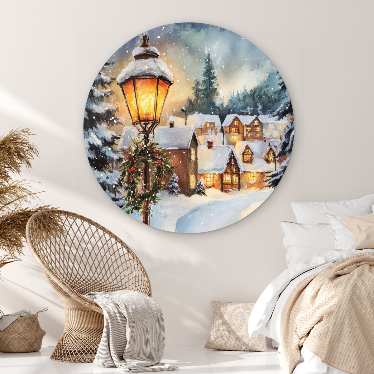 WallCircle® Wandcirkel 140x140 cm - Muurcirkel Kerstdorp - Huizen - Sneeuw - Kerst - Muurdecoratie woonkamer - Wanddecoratie slaapkamer - Kamer decoratie accessoires - Ronde schilderijen – foto 6