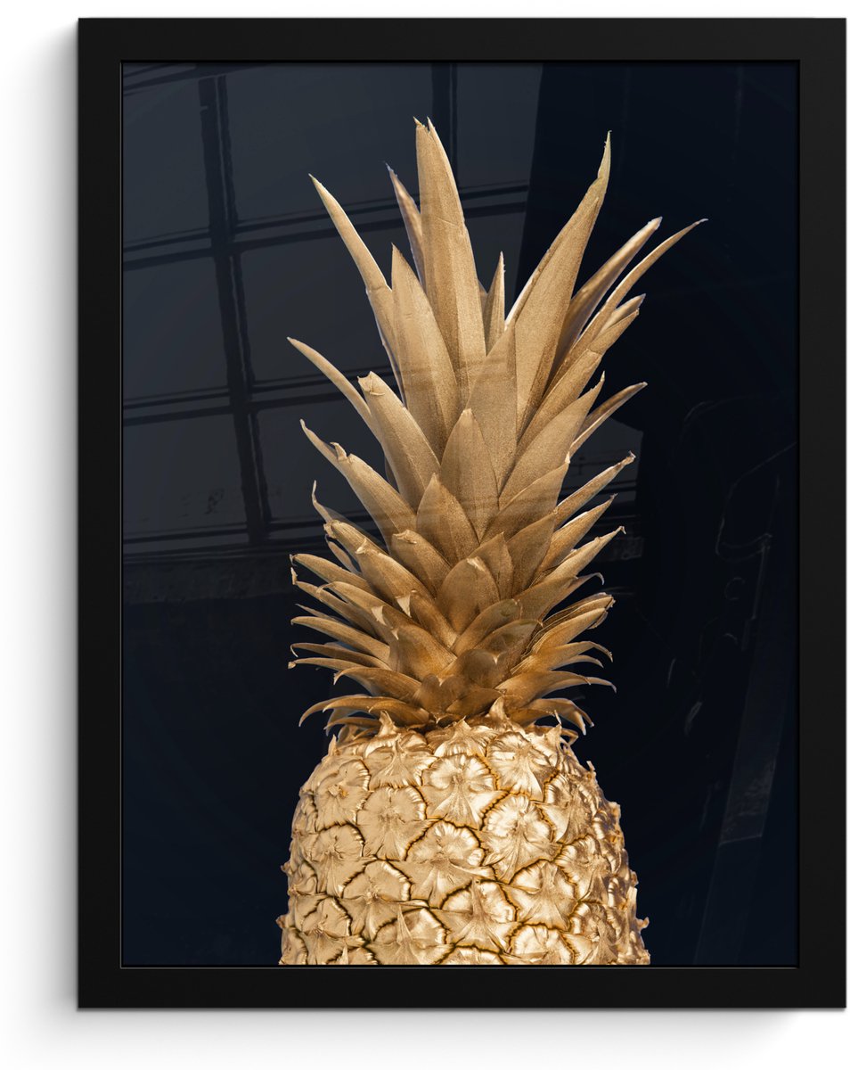 Poster in lijst - Fotolijst 30x40 cm - Posters - Ananas - Goud - Verf - Zwart - Fruit - Lu