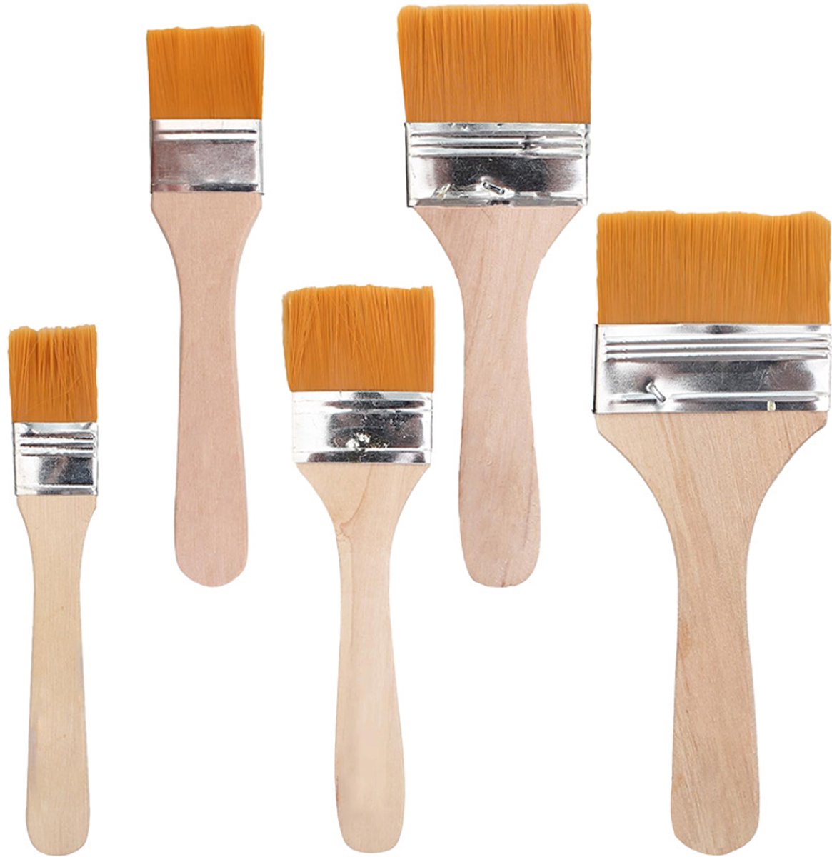 50 verfkwastensets – Nylon platte kwasten met houten handvat – Platte kwasten – Verniskwasten – Schuine kwasten – 5 maten: 10 x 3 cm + 10 x 2,5 cm + 10 x 2 cm + 10 x 1,5 cm + 10 x 1,2 cm