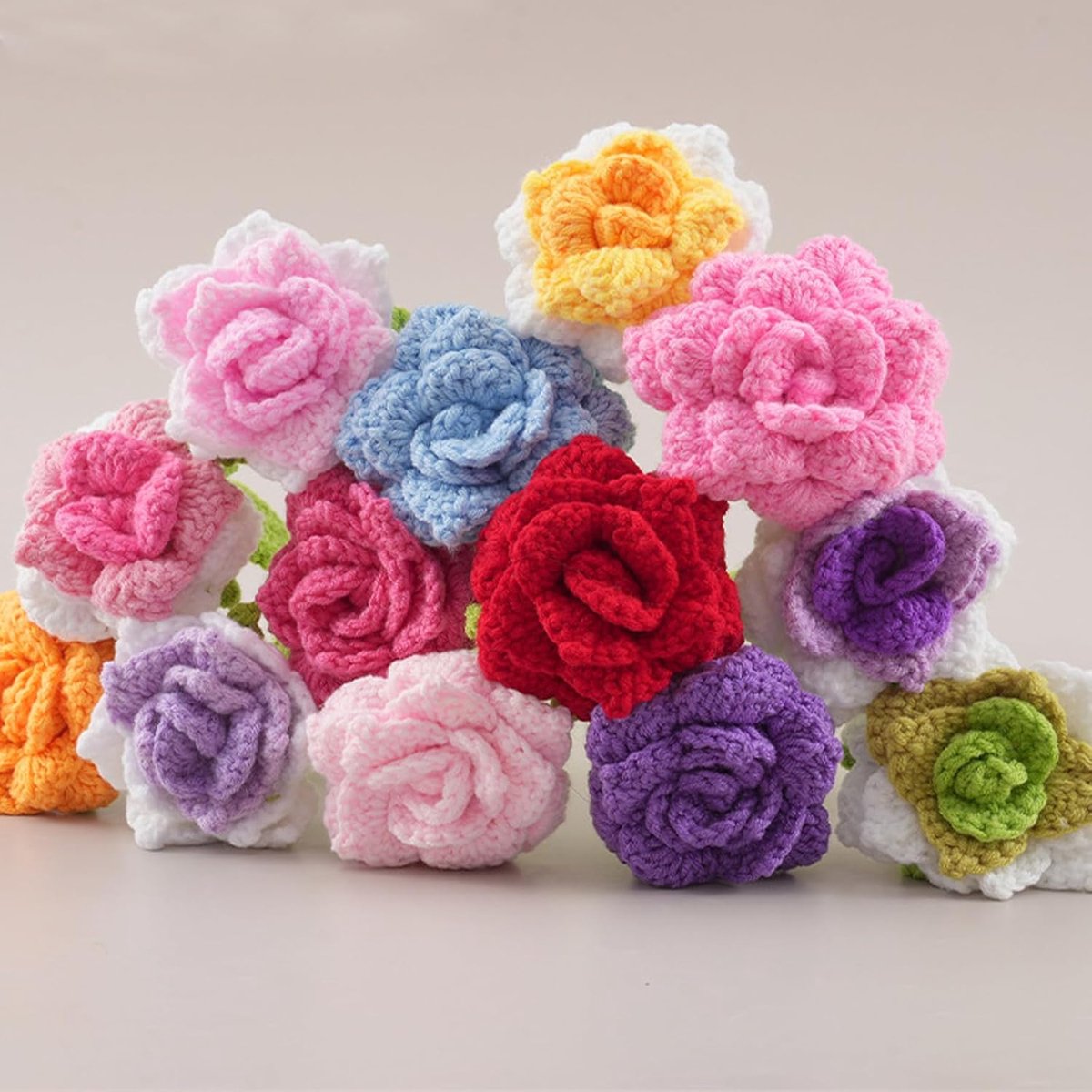 bloemen, 5 stuks gehaakte bloemen, handgemaakte gebreide gehaakte bloemenornamenten, kunstbloem voor Moederdag, meisjes, cadeau, bruiloft, boeket, jubileum, Valentijnsdag, vrouwendag