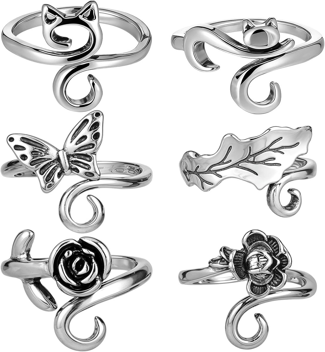 6 stuks haakringen, vingers, verstelbare haakringen, breilus, open garengeleiding, metalen gehaakte ring, gevlochten vingerhoed, haakaccessoires voor breiwerk