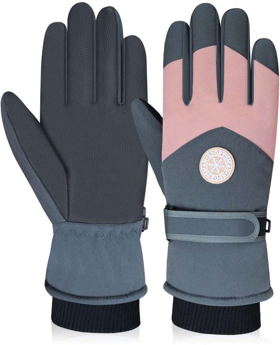 Dailygoods - Skihandschoenen voor dames, waterdicht, warme winterhandschoenen met pluche, touchscreen, thermische handschoenen, winddichte snowboardhandschoenen voor skiën, fietsen