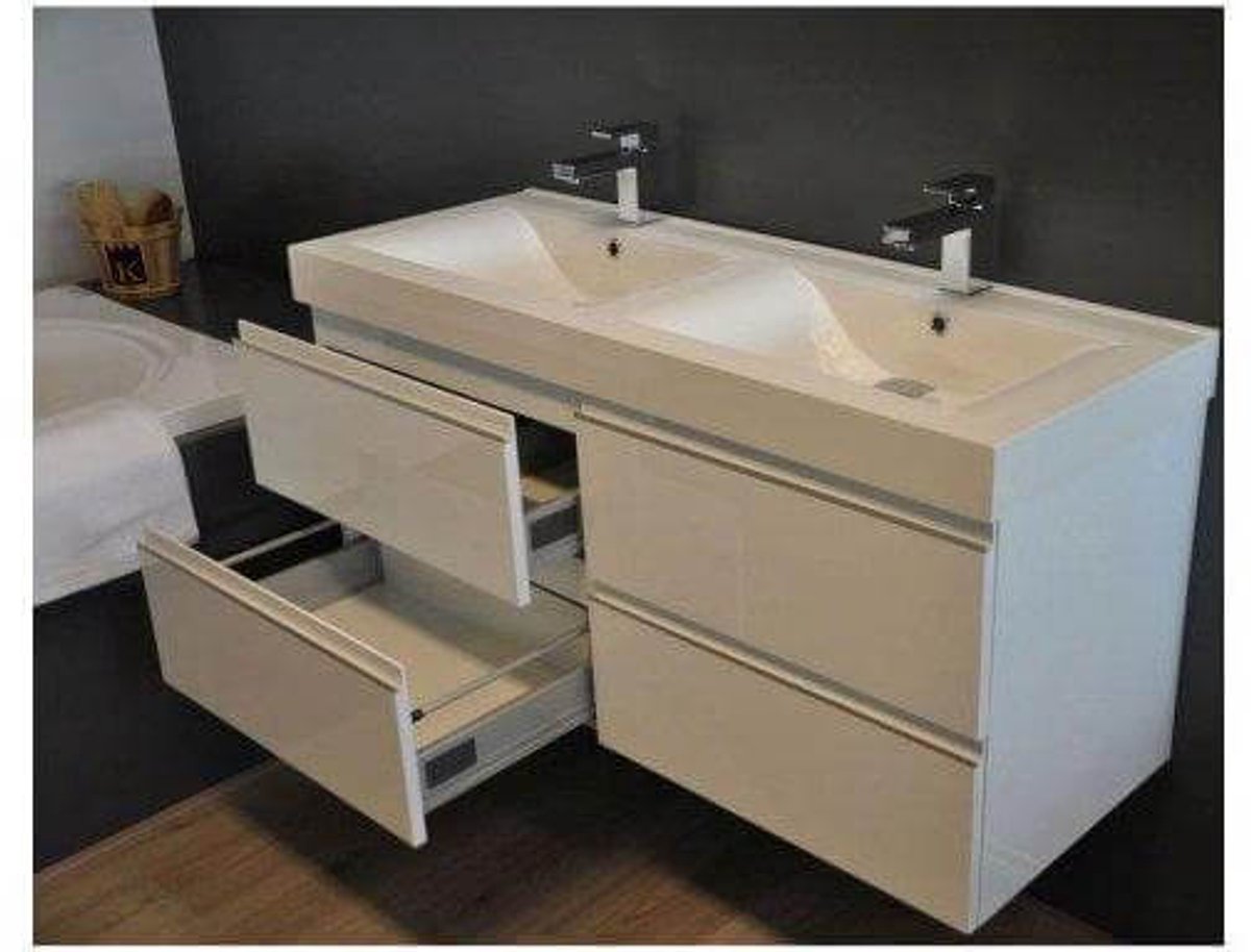 Sigid Badkamermeubelset Wiesbaden 120x46x58 cm MDF Hoogglans Wit (2 Kraangaten, 4 Laden)