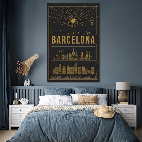 City view Barcelona - Poster papier noir 120x180 cm - Tirage photo sur Poster (décoration murale salon / chambre) / Affiche villes européennes XXL / Groot format!