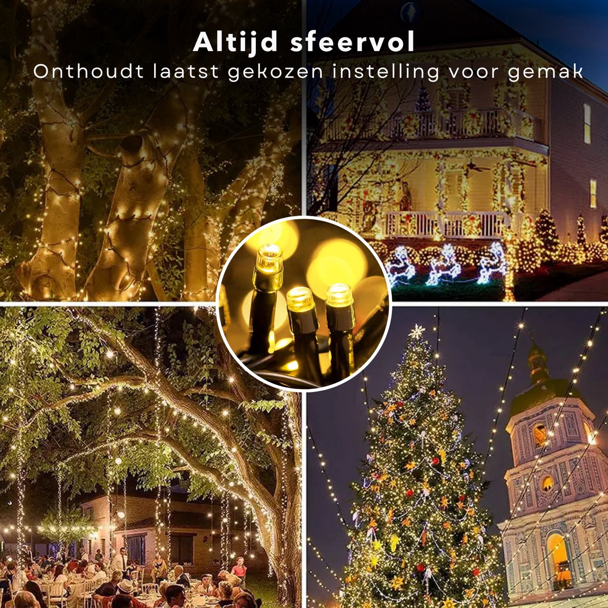 Cheqo® Kerstverlichting - Kerstboomverlichting - Kerstlampjes - 200 LED - 4M - Voor Binnen en Buiten - Timer - 8 Lichtfuncties - Op Batterijen - Extra Warm Wit - Clusterverlichting - Sfeerverlichting - Feestverlichting – foto 3