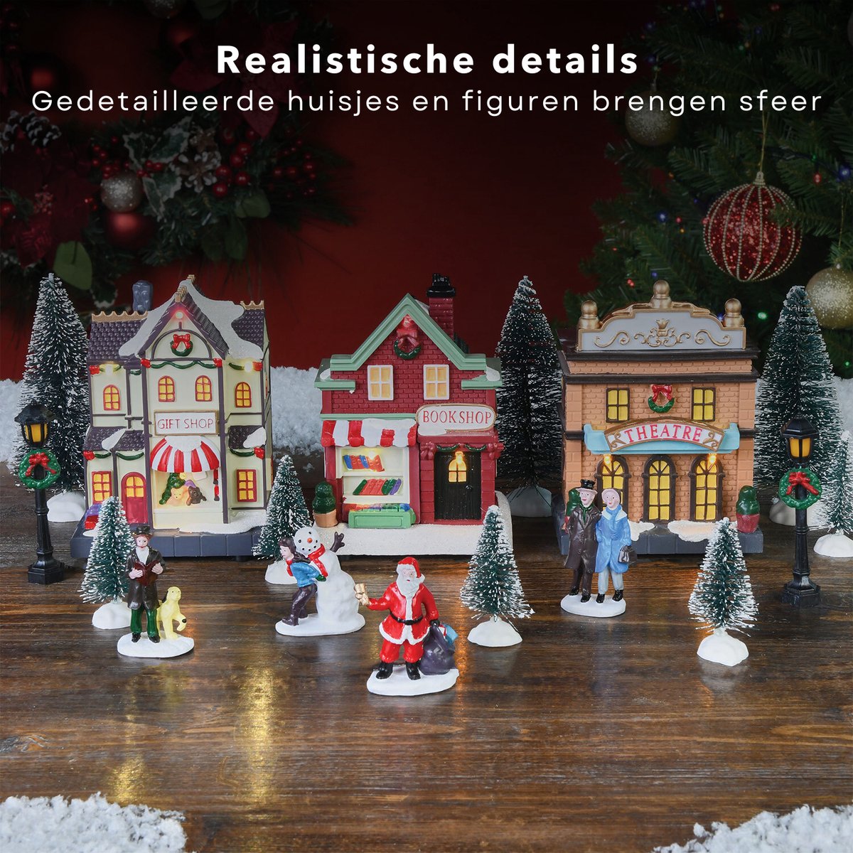 Cheqo® Verlichte Kersthuisjes - Kersttafereel - Kerstdorp - Kerstdecoratie - Miniatuur Winterdorp - LED Decoratie – foto 4
