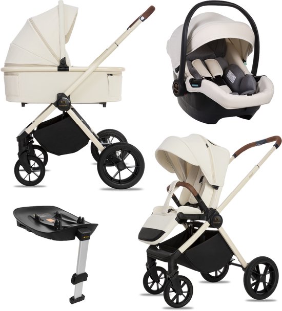 BabyLux® Kinderwagen 4in1 Set BOLDO, Opvouwbare Lichtgewicht Combi Kinderwagenset Incl. Reiswieg, Buggy, I-Size Kinderzitje, Autostoel, 4 Verstelbare Standen, 0-22kg, Uv-Bescherming 50+