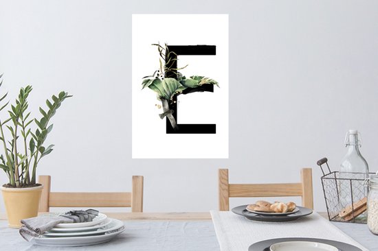 Sticker Muursticker Jungle aquarelle Lettres - Jungle lettre E - 40x60 cm - feuille autocollante - sticker mural repositionnable