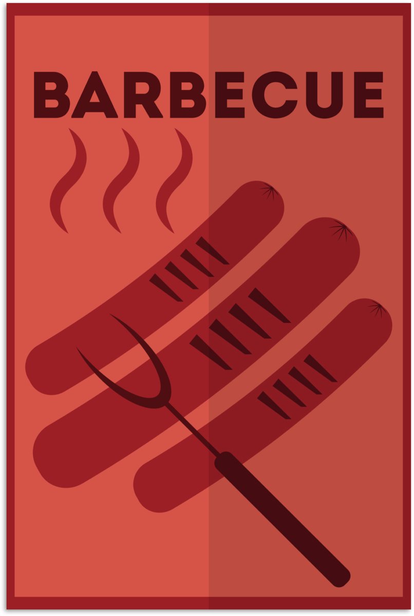 Poster 40x60 cm - Barbecue illustratie met worsten - Posters - Kamer decoratie - Wanddecor