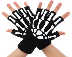 1 Paar Halloween Schedel Bone Hand Handschoenen Skelet Vingerloze Handschoenen Voor Mannen Vrouwen Kids Bone Handschoen Unisex Punk Goth Accessoires In Het Donker Halloween Kostuum Emo