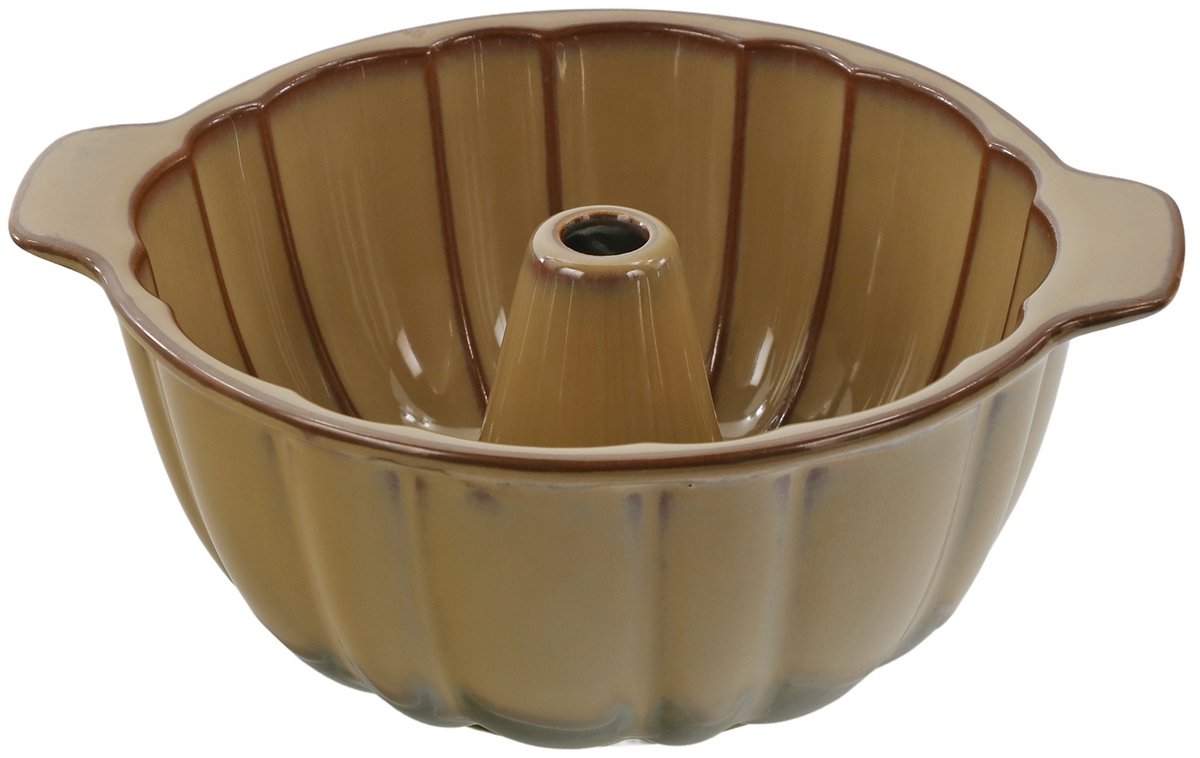 MPLCo - Keramische Tulband Bakvorm - Bakvorm - Keramiek - Cakevorm met Middenbuis - Oven, Magnetron & Vaatwasserbestendig - Ø28 x 8.5 cm - Bruin met Donkergroene Ombre