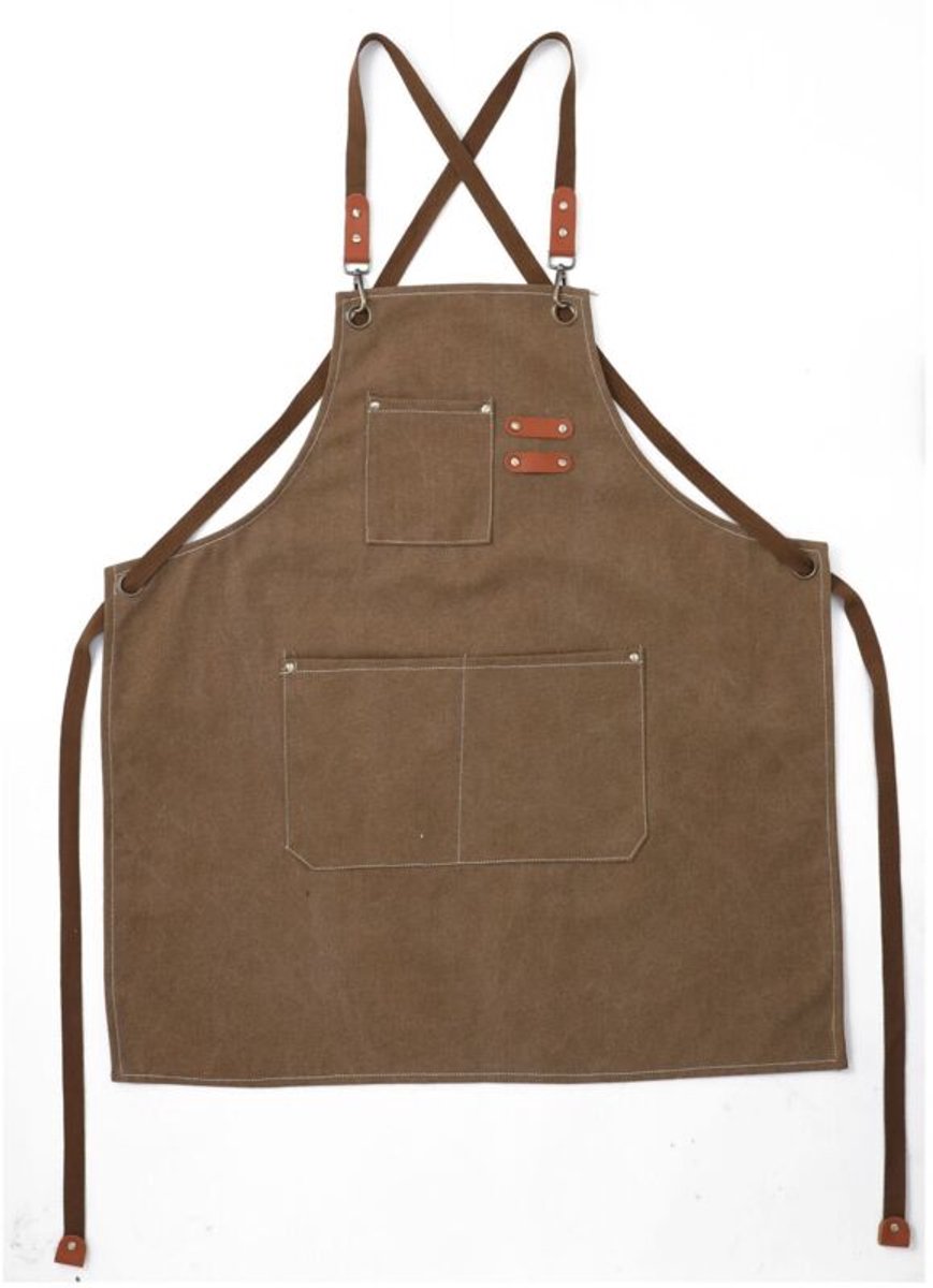 schort-(Bruin) Keukenschort geschikt voor heren, gemaakt van canvas,geschikt voor 3 zakken, waterdicht en verstelbaar, geschikt voor barbecues, restaurants, tuinen, houtbewerking, enz. Afmetingen: 60 x 51 cm. Alleen het schort wordt verzonden.