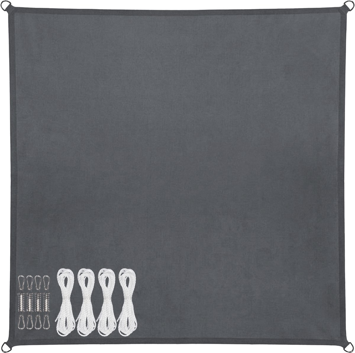 Abbey Camp schaduwdoek - pes - 4 x 4 m - grijs - zonnedoek - rvs ringen - sunshade