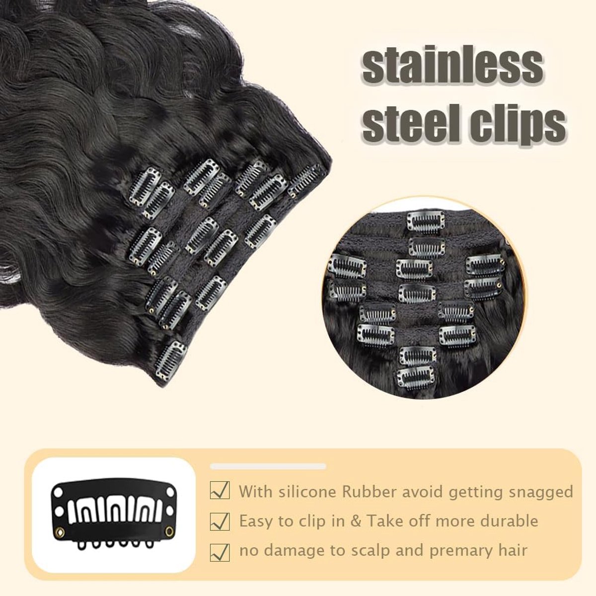 Wave Clip in Hair Extensions Brasilien Echthaar Unprocessed Brazilian Virgin Hair Weave #1B Natural Black 7 Pieces 120g With 16 Clips Per Set für Frauen 12 Inch