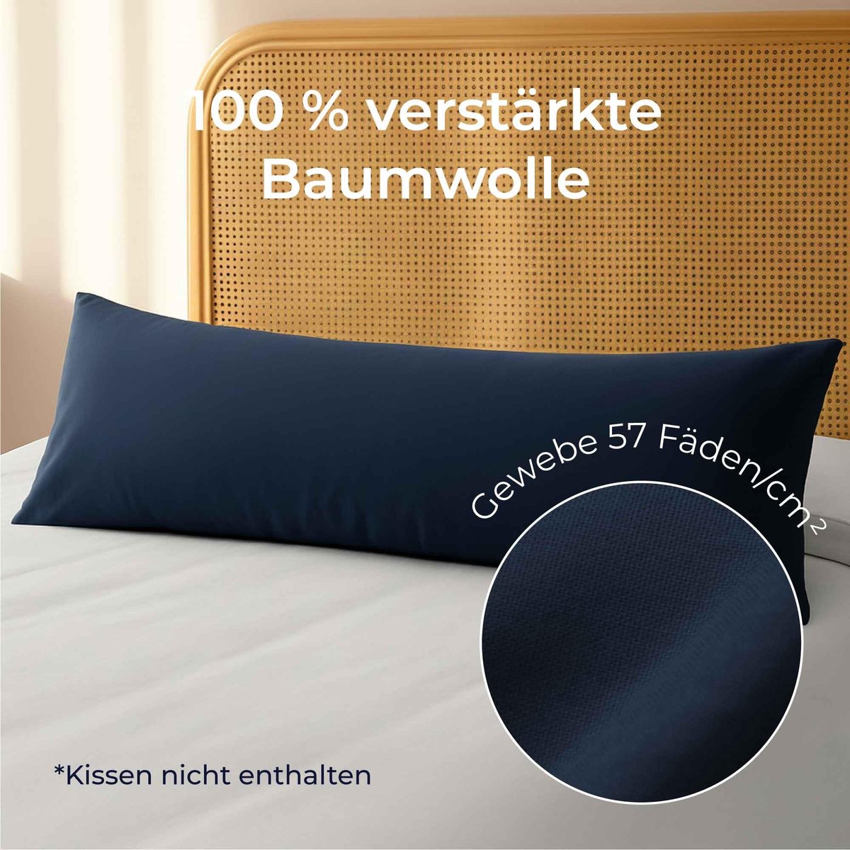 40x145 Versterkte katoen (set van 2) - donkerblauw - strak weefsel van 57 draden/cm² - kussensloop 40 x 145 cm - OUKO Tex