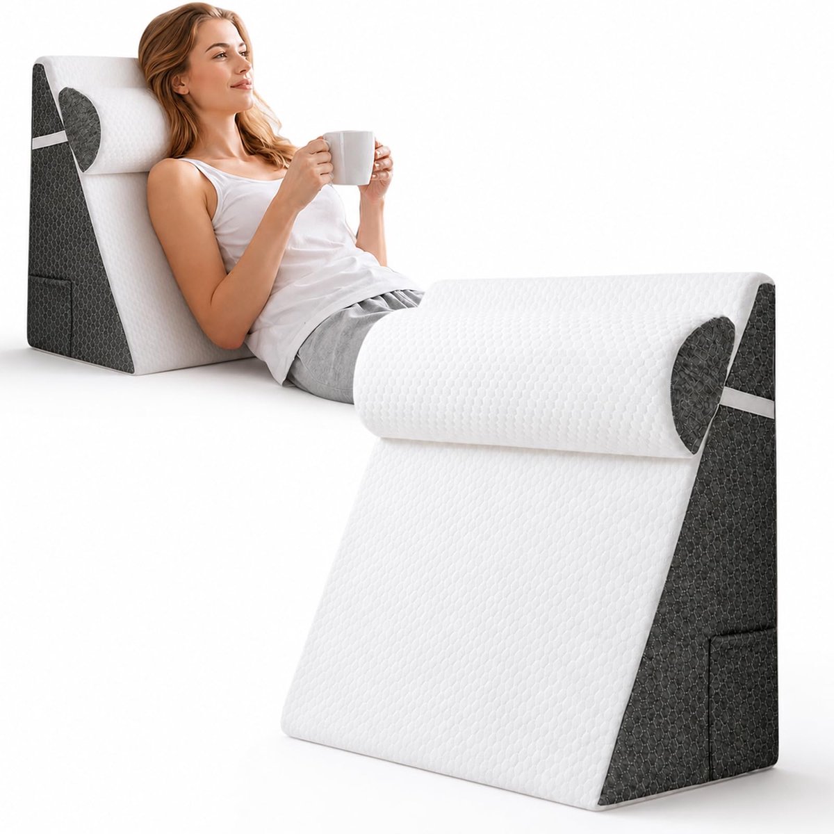 inclinabile con angolazione regolabile,3-in-1 multifunzionale voor letto en schiena, Cuscino triangolare ortopedico in traagschuim