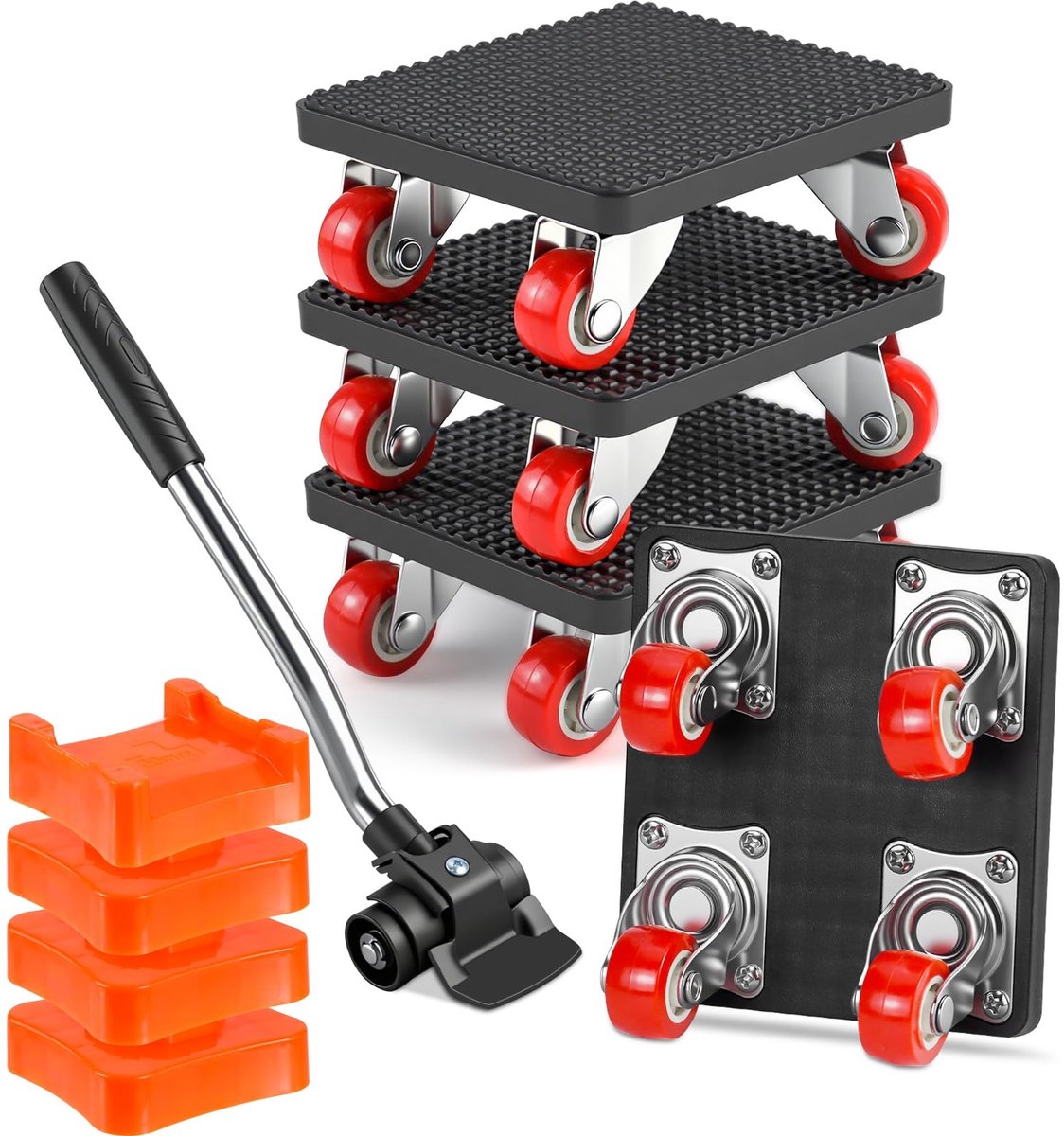 Dailygoods- Meubeltransportrollerset 500 kg Draagvermogen - 4 Rolplaten - Ergonomische Hefpal - 360° Draaiwielen - Veilig Verplaatsen - Professionele Verhuiskit - Meubelverhuishulpmiddelen