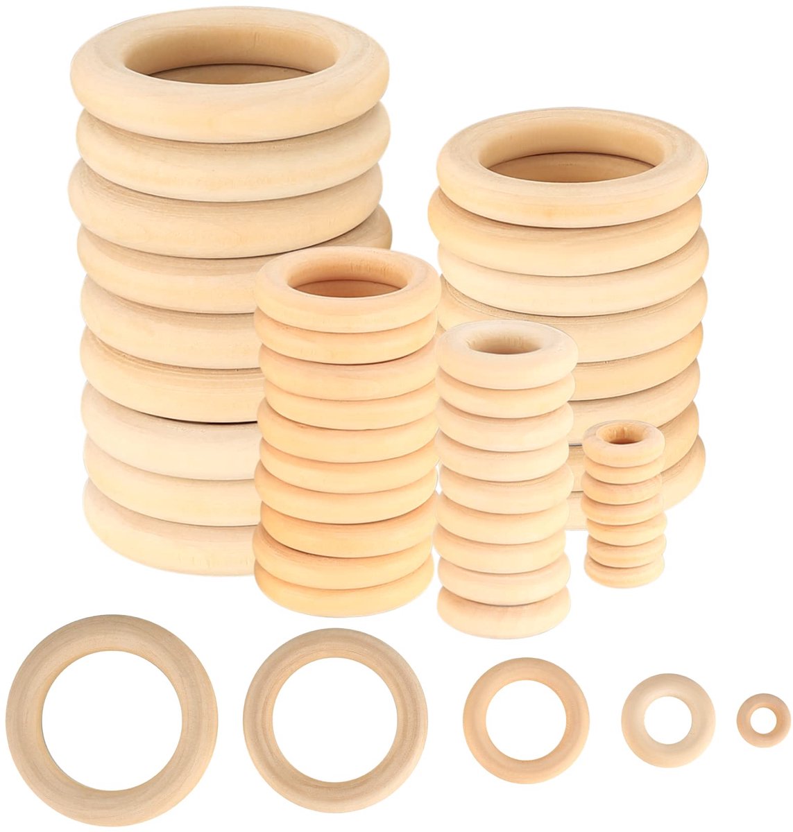 Ringen om te knutselen, voor handwerk, ring, aanhanger, aansluitstuk, sieraden, speelgoed, servetringen, houten krans, knutselring, 15, 25, 35, 45, 55 mm