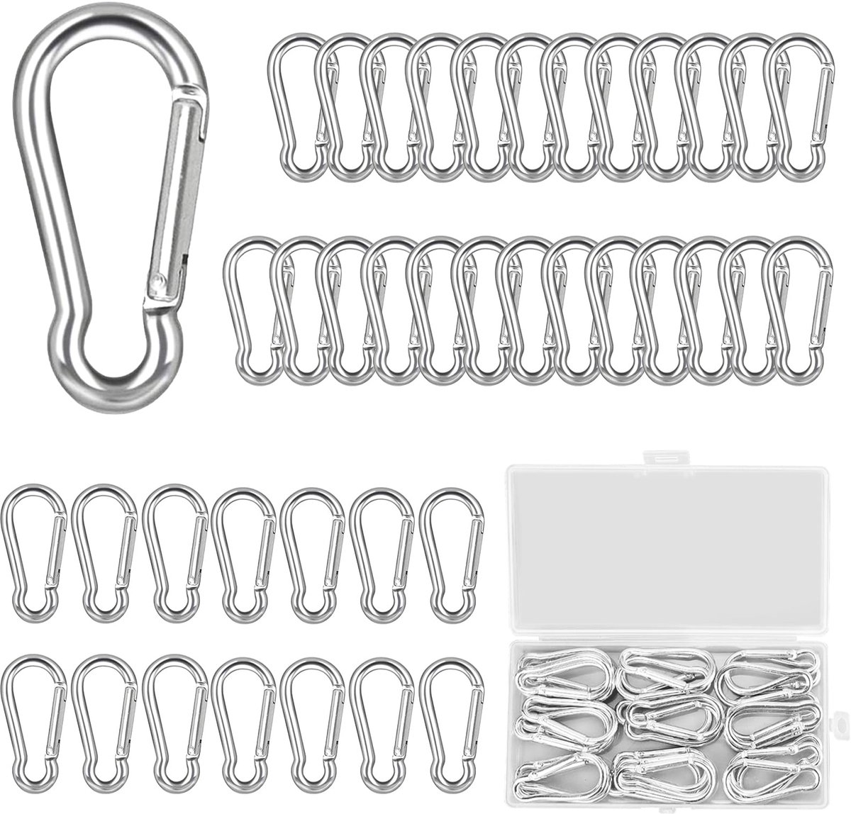 40 stuks aluminium karabijnhaken, 40 x 4 mm, kleine karabijnhaken, sleutelhanger, voor rugzak, riem, tent, camping, reizen