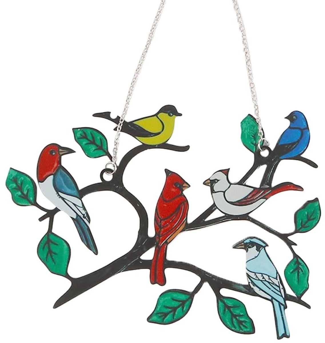 Dailygoods- Tuinornamenten Zes Vogels - Gekleurd Metalen Tuindecoratie - Muurdecoratie Buiten - Artistieke Tuinbeelden - Handbeschilderd - Stevig en Duurzaam