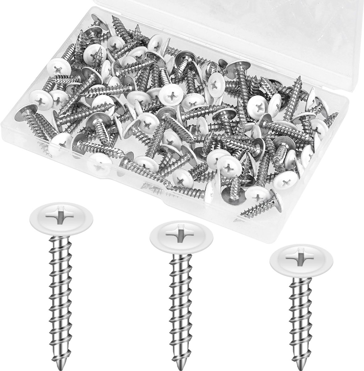 Dailygoods- Zelftappende Schroeven 120 Stuks - Wit - Platkop - Roestvrij Staal - 1/2/3/4 Inch - Voor Hout/Wandplaten