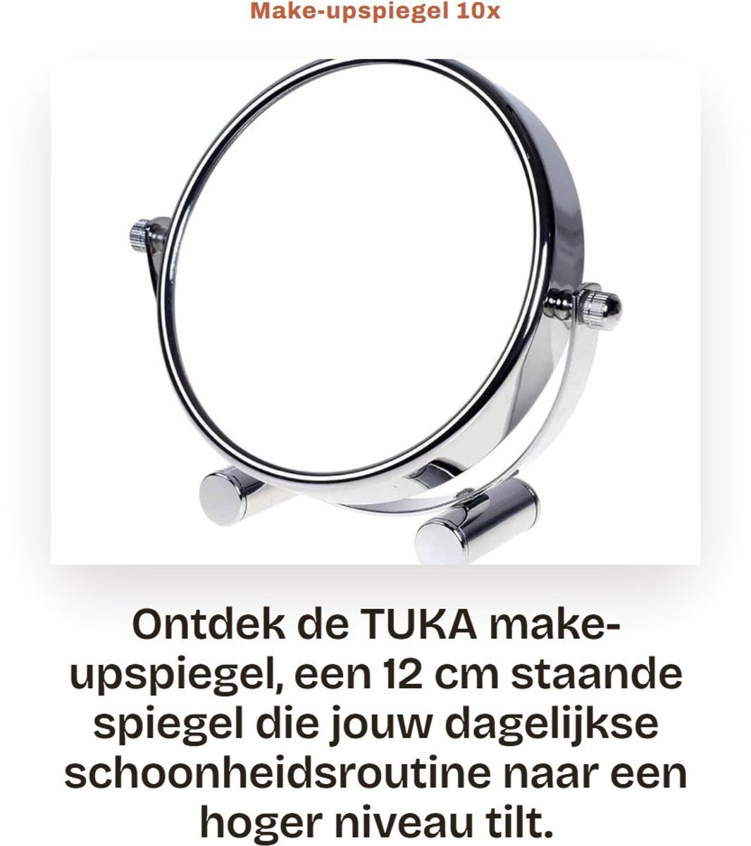 Dailygoods - Make-upspiegel 10x - Dubbelzijdige Scheerspiegel - 360° draaibaar - Zilver - Staande Tafelspiegel - Badkamerspiegel - Geschikt voor Slaap...