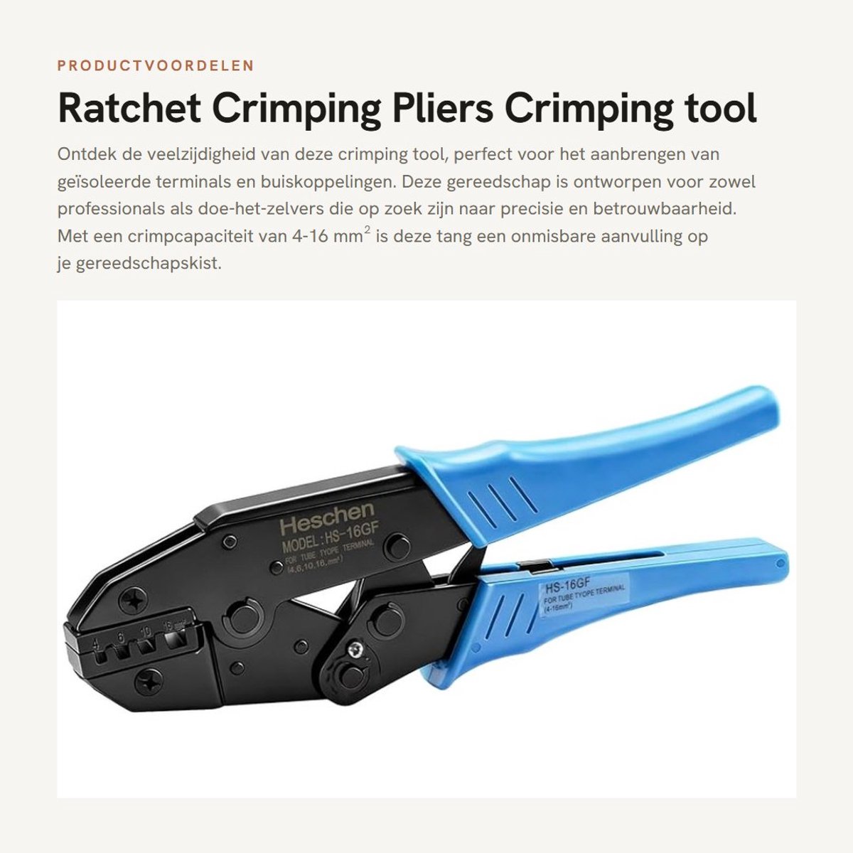 Dailygoods - Ratchet Crimping Pliers - Crimping tool - Ergonomisch ontwerp - Blauw - Insulated clamps - Geschikt voor 4-16 mm² - Ideaal voor verschill...