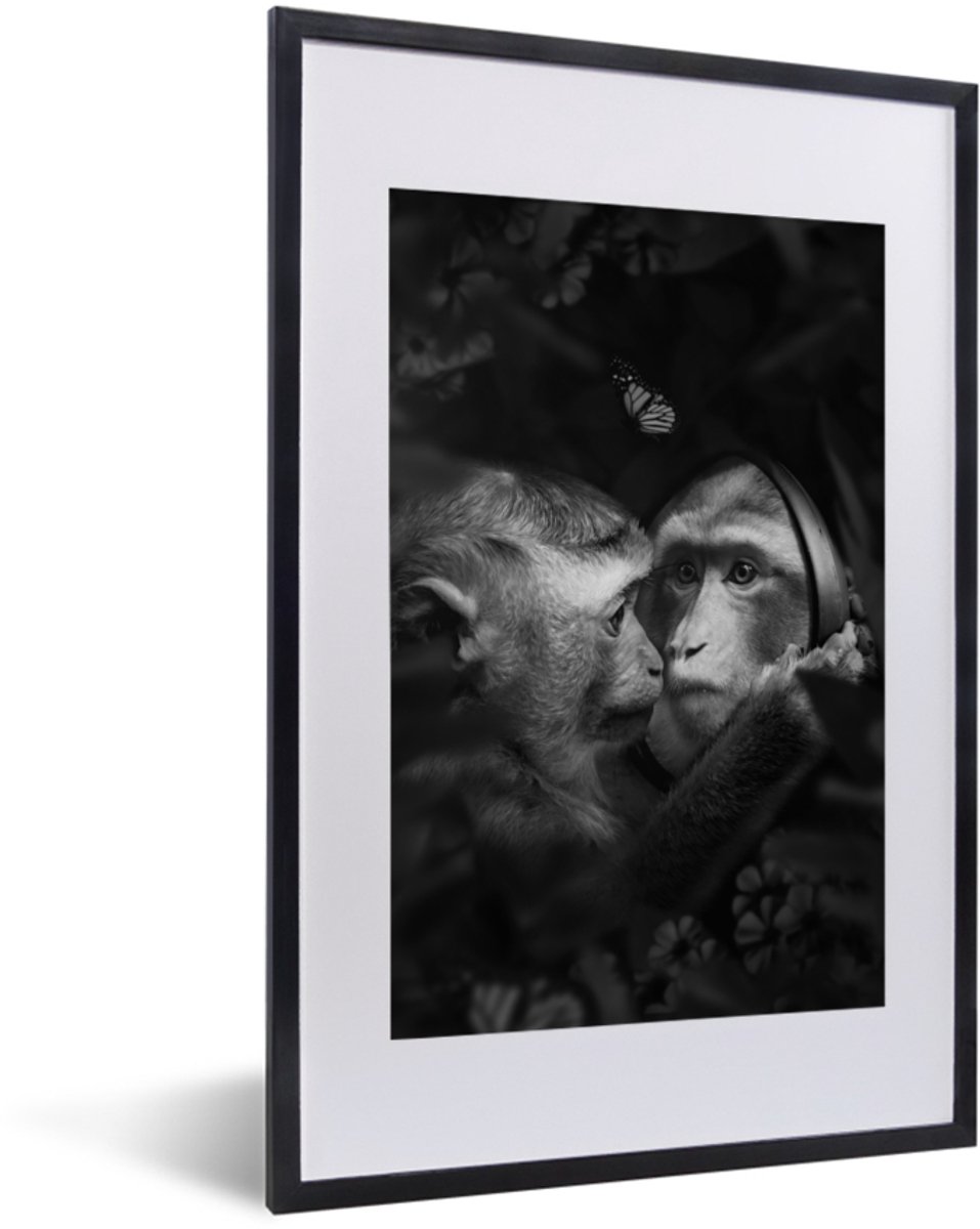Poster in lijst - Fotolijst 40x60 cm - Posters - Aap - Jungle - Spiegel - Vlinder - Poster