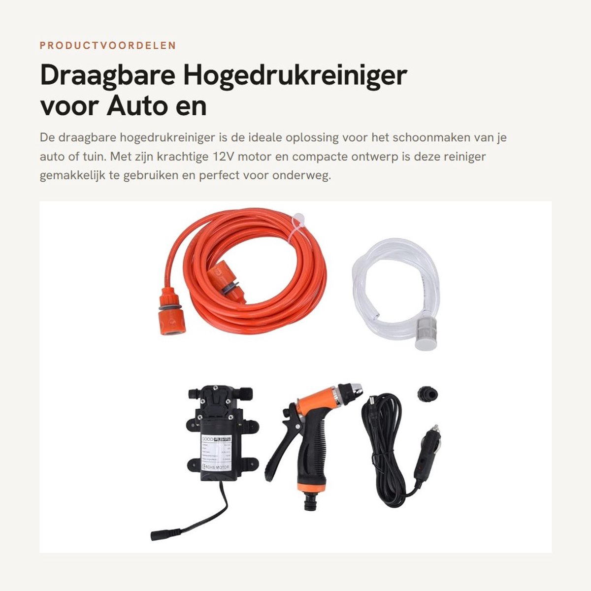 Dailygoods- Hogedrukreiniger Draagbaar - Krachtige Reiniger - 12V - 72W - Buitendraad G1/2 - Voor Huis/Tuin/Vehicles - Autowasmachine
