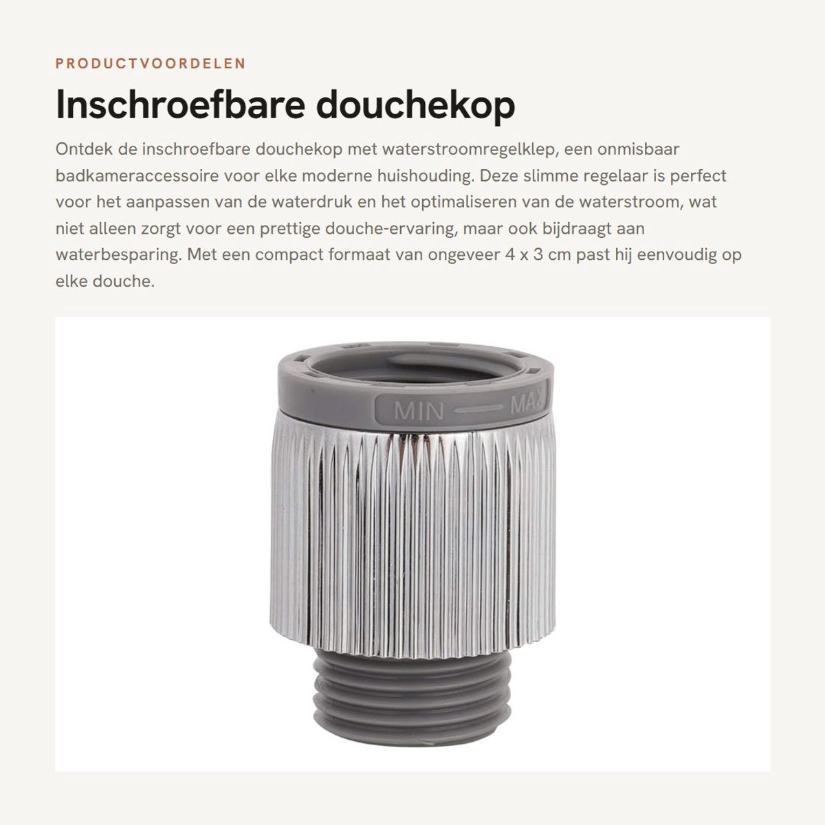 Dailygoods- Waterdrukregelaar Slijtvast - Douchekop/Bovensproeier - Watervolumeklep - Inschroefbaar - Waterbesparend - Horizontale Rotatie
