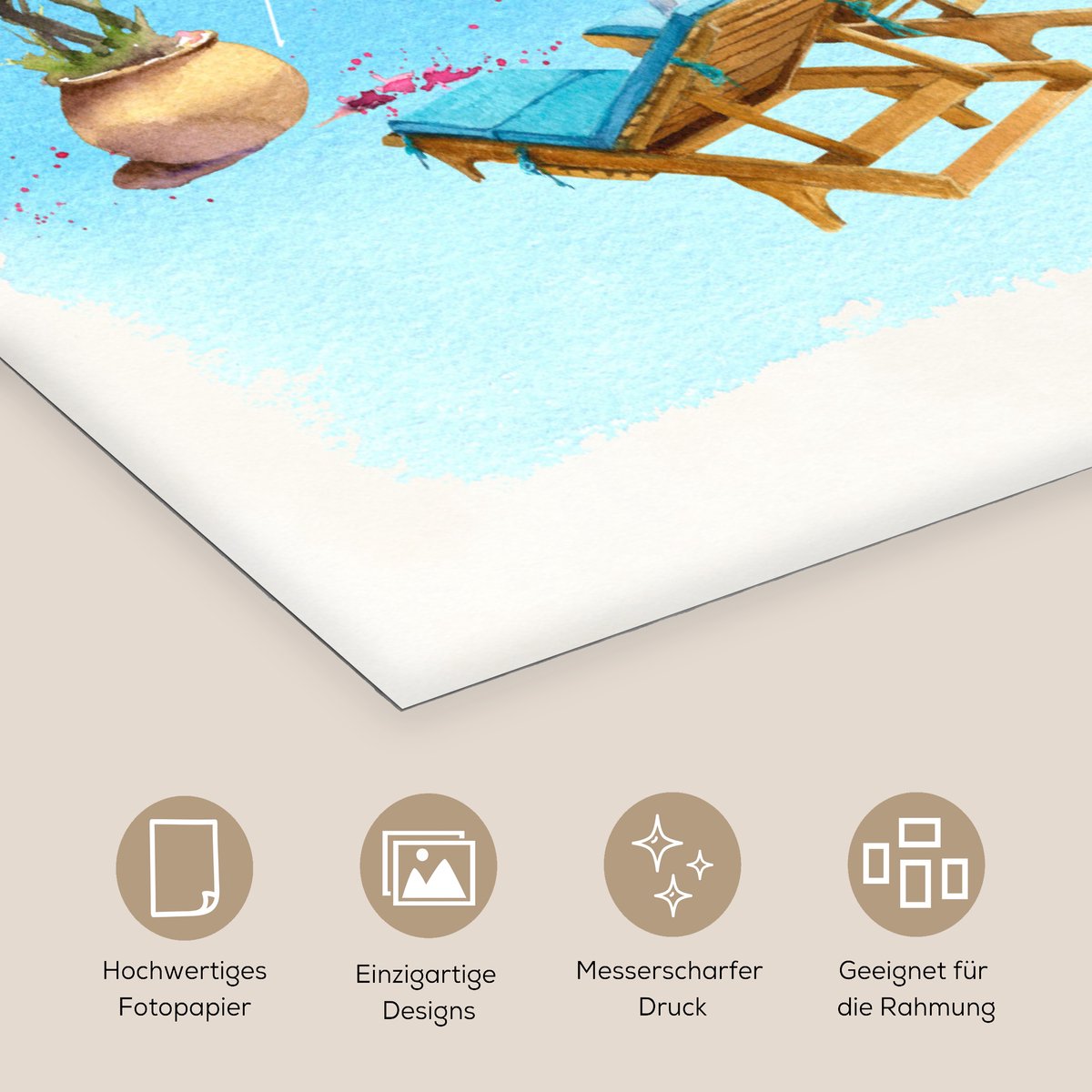 Poster 20x30 cm - Strandstoel - Bloemen - Parasol - Tekening - Posters - Kamer decoratie -
