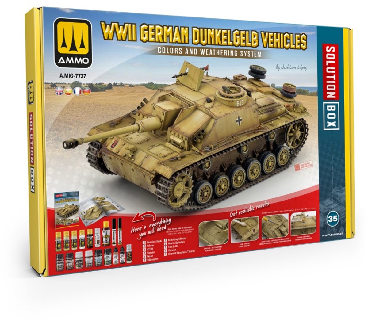 AMMO by Mig Jimenez Modelbouwdecoratie - MIG 7737 Solution Box 35 - WWII German Dunkelgelb Vehicles - Kleuren- en Verweringssysteem Effecten set