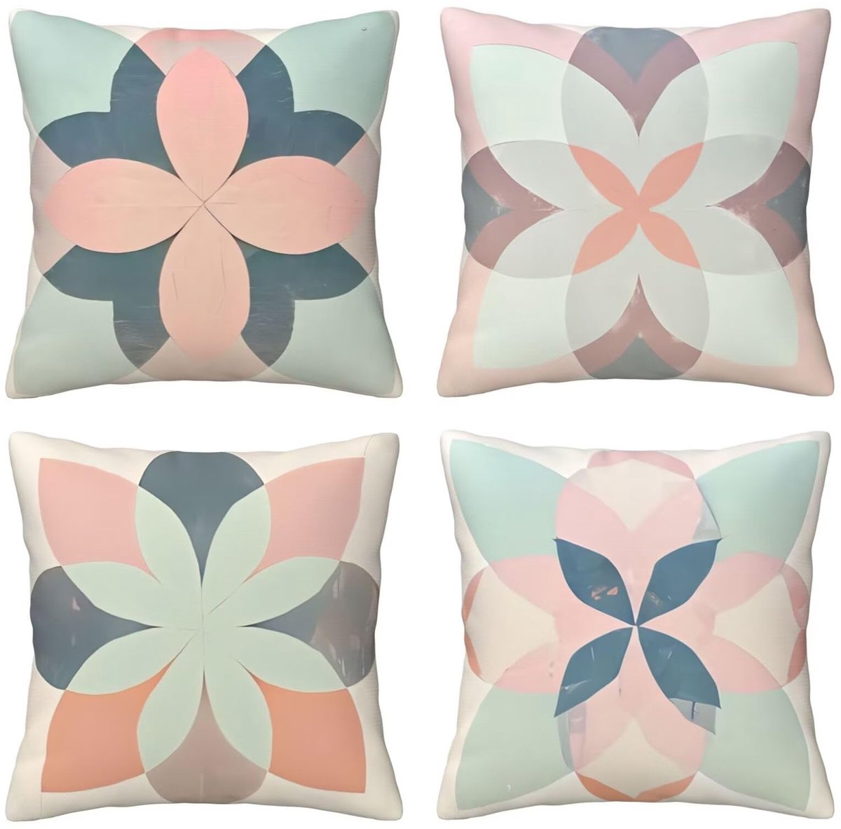 Set van 4 kussenslopen, sierkussenhoezen, roze en groene print, 65 x 65 cm, behaaglijk, kussenhoes met onzichtbare ritssluiting, zacht, wollig, bankkussen, wasbaar, voor terras, bank, woonkamer