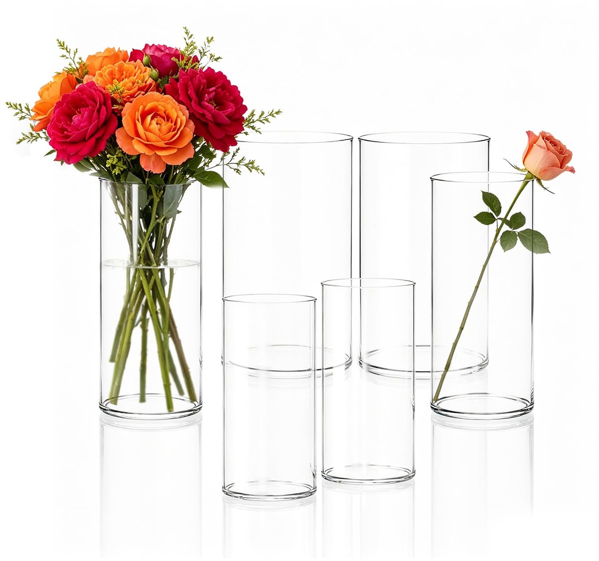Set, 6 Stuks, Transparant Acryl Bloemvazen | Kunststof bruchsichere vaas voor bloemarrangementen, huwelijksmiddelpunten,tafeldecoratie,kaarsenhouder 20x10, 25x12, 25x15cm