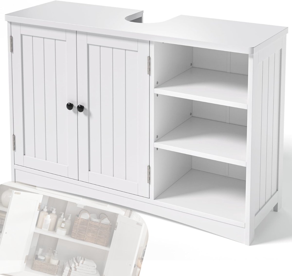 Wastafel Onderkast - Met Uitsparing - Badkamer Meubel Kastje -Wit