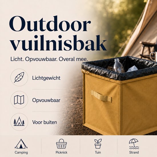 Sercano Opvouwbare Prullenbak 60L - Grote Afvalbak voor Auto, Camping, Tuinafval & Kofferbak - Waterdicht & Lekvrij - Inclusief 10 Vuilniszakken - Oxford-canvas - Geel van sercano — afbeelding 5