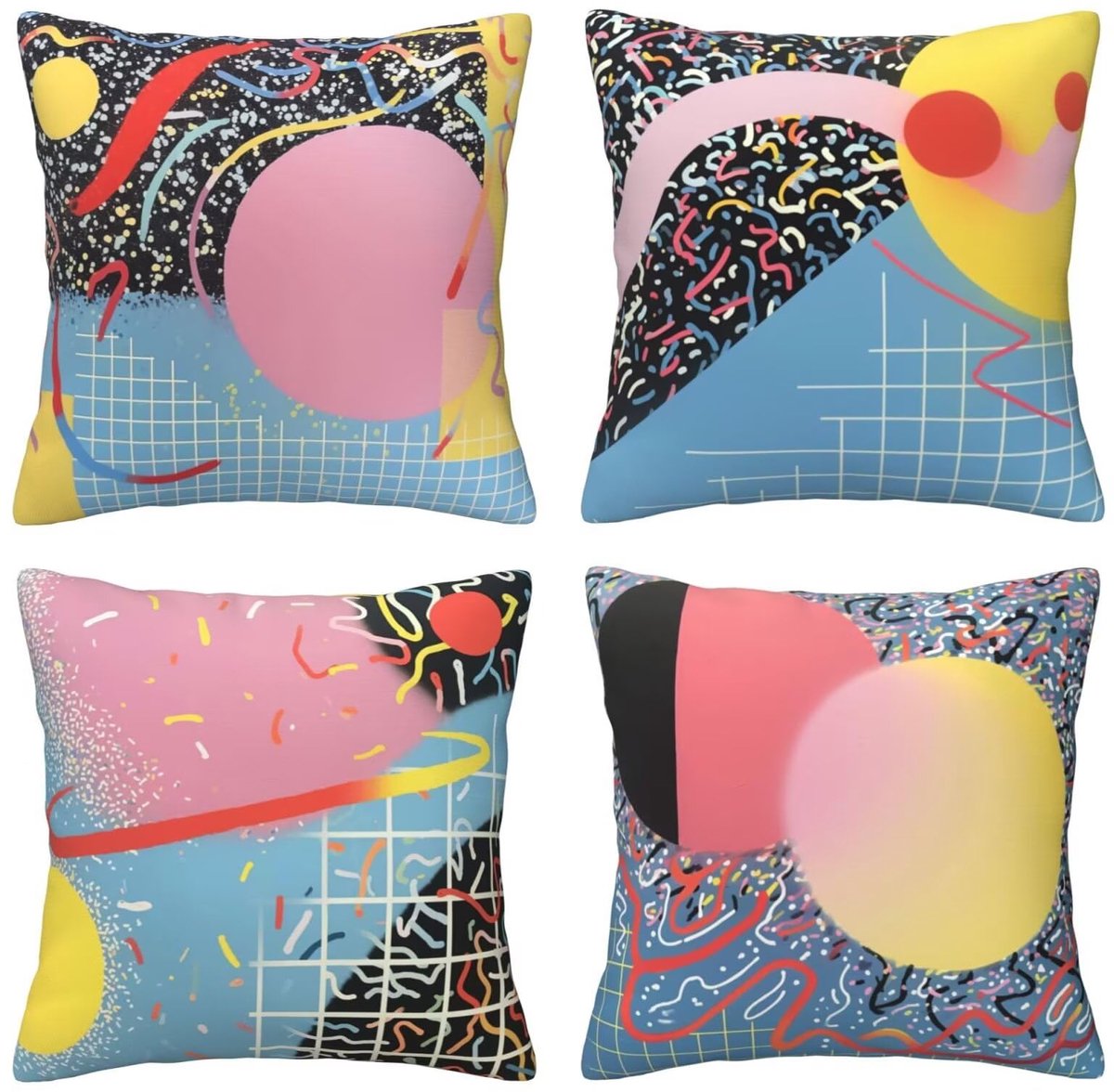 Set van 4 kussenhoezen, sierkussenhoezen, abstracte geometrie, 65 x 65 cm, behaaglijk, kussenhoes met onzichtbare ritssluiting, zacht, wollig, bankkussen, wasbaar, voor terras, bank, woonkamer
