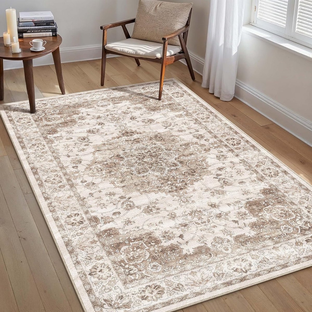 Vloerkleden voor slaapkamer, woonkamer, 120 x 170 cm, vintage zachte vloerkleden met antislip achterkant, machinewasbaar, traditioneel oosters bedrukt, laagpolig, voor keuken, eetkamer
