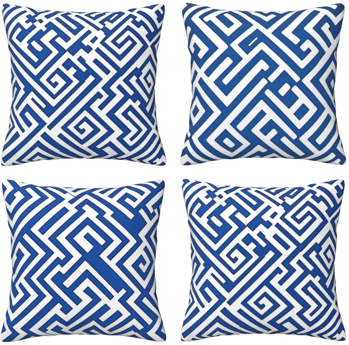 Kussenslopen, 65 x 65 cm, blauw lijnpatroon, 4 stuks, vierkant, fluweel, zacht, decoratieve kussenhoes met verborgen ritssluiting, voor slaapkamer en woonkamer, slaapbank, E8102