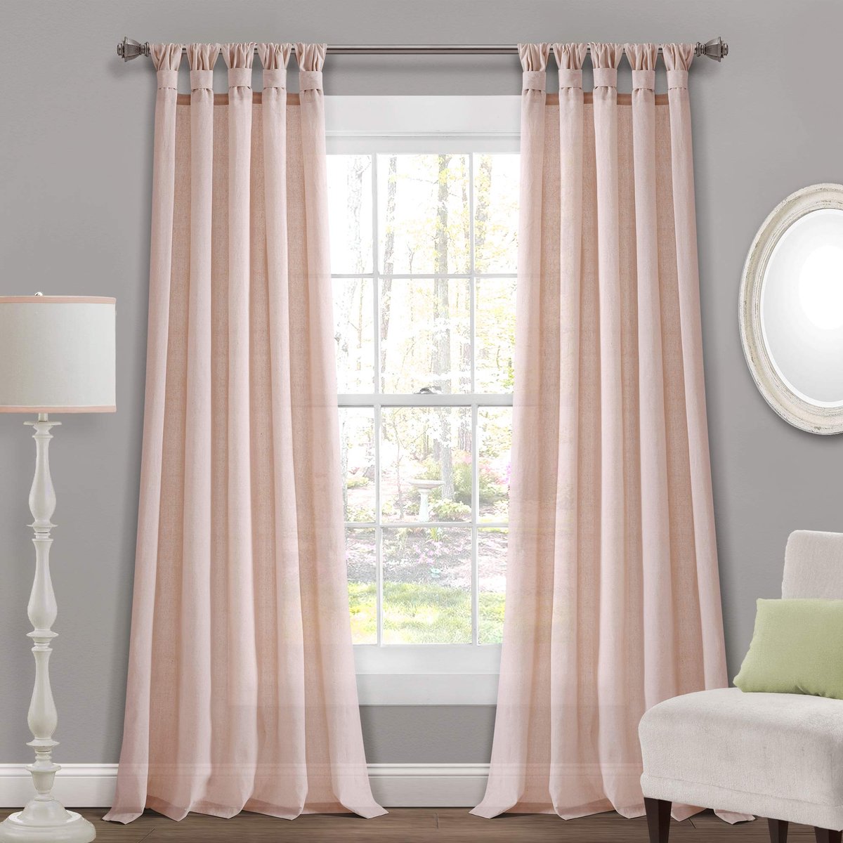 Decor Jute Geknoopt Tab-Top Venster Gordijn Paneel Paar, 45" B x 84" L, Blush