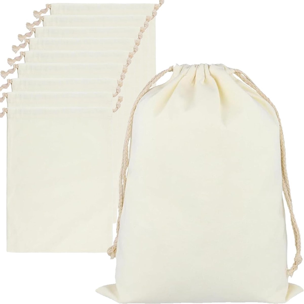 10 Stuks Katoenen Trekkoordzakken, 40 x 30 cm Eenvoudige Muslin Zak, Ideaal voor Reisopslag en Organisatie