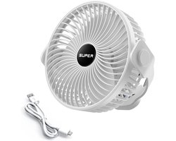 Draagbare campingventilator, oplaadbare ventilator op batterijen met haak, USB-ventilator met ophangkoord
