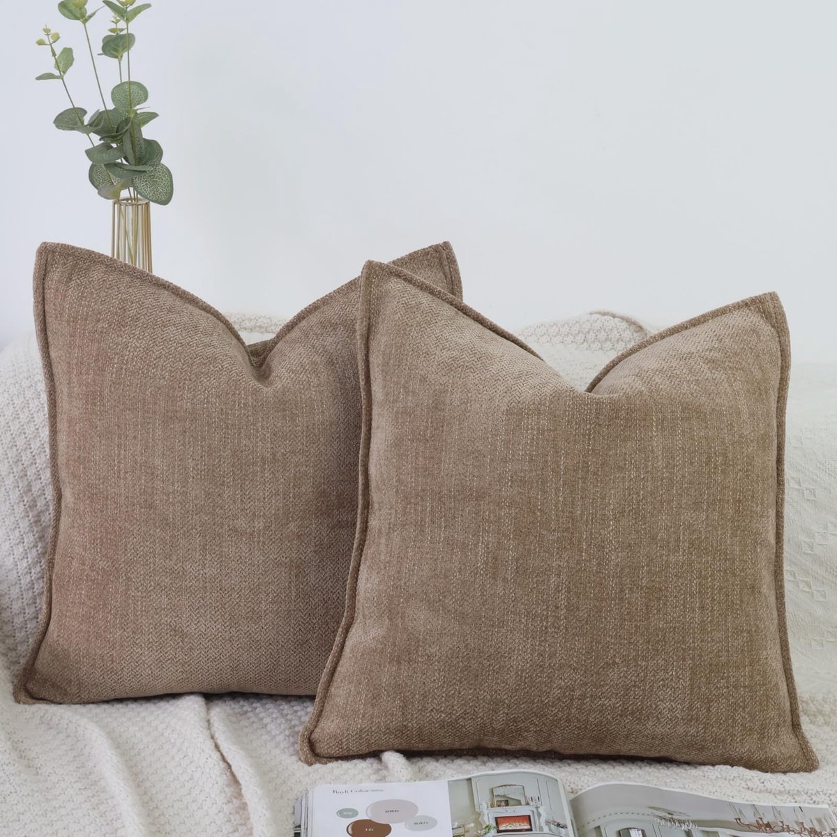 Bruin Kussenhoezen 45x45 Chenille 2 Stuks Kussenslopen Decoratieve Bankkussens luxe Knuffelkussen Zachte Decoratieve Kussenhoezen Woonkamer Slaapkamer Caravan