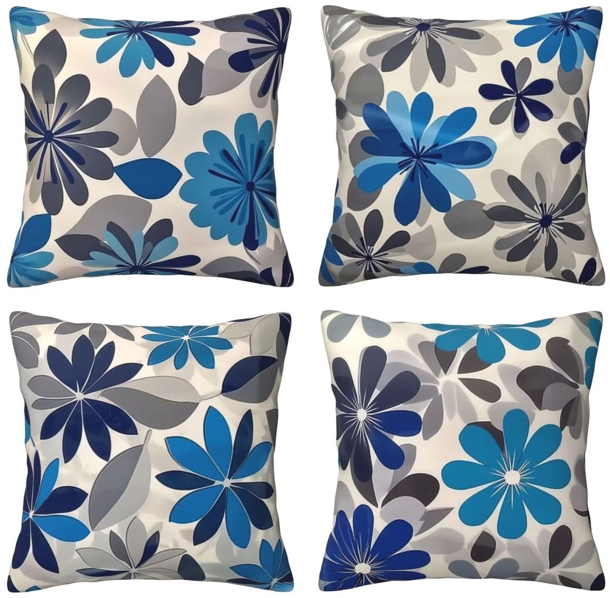 Kussenslopen van 65 x 65 cm, set van 4 stuks, zachte fluwelen kussenslopen met onzichtbare rits, voor slaapbank, thuis, terras, decoratie, blauwgrijze print, set van 4 kussenslopen 26 x 26 inch, U7535