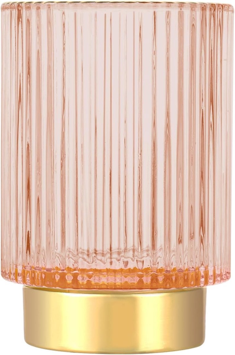 Make-up Borstel Organizer van Glas, Vintage Make-up Opberghouder, Cosmetica Organizer met Striped Design en Elegant Roze Kleur